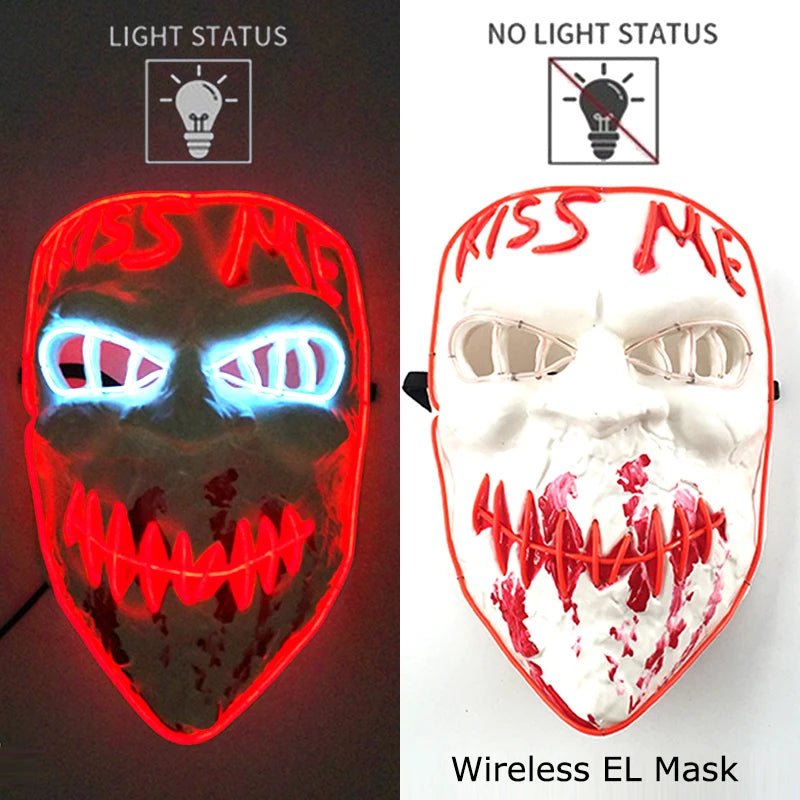 Wireless Neon LED Purge Mask Glow in The Dark Cosplay Horror Mask Halloween Masquerade Party Masks Glowing Funny Dress Up - Radiant Revive