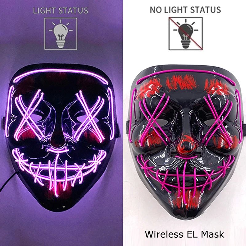 Wireless Neon LED Purge Mask Glow in The Dark Cosplay Horror Mask Halloween Masquerade Party Masks Glowing Funny Dress Up - Radiant Revive