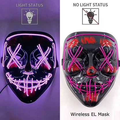 Wireless Neon LED Purge Mask Glow in The Dark Cosplay Horror Mask Halloween Masquerade Party Masks Glowing Funny Dress Up - Radiant Revive