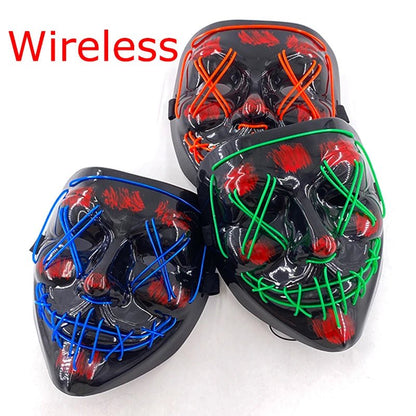 Wireless Neon LED Purge Mask Glow in The Dark Cosplay Horror Mask Halloween Masquerade Party Masks Glowing Funny Dress Up - Radiant Revive