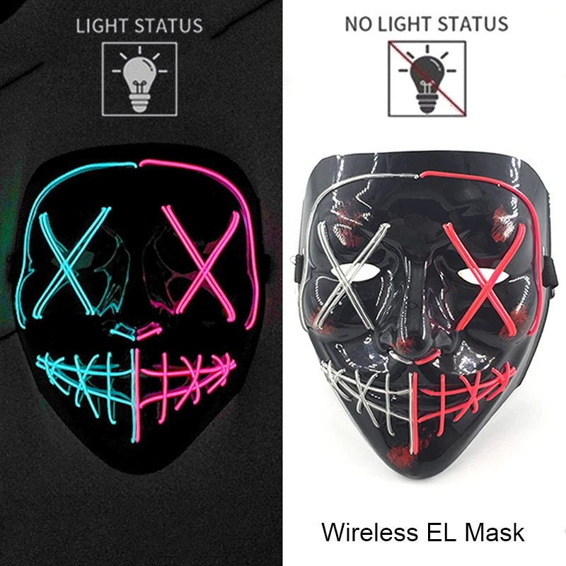 Wireless Neon LED Purge Mask Glow in The Dark Cosplay Horror Mask Halloween Masquerade Party Masks Glowing Funny Dress Up - Radiant Revive