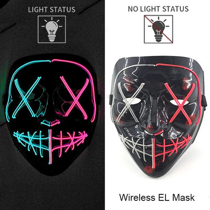 Wireless Neon LED Purge Mask Glow in The Dark Cosplay Horror Mask Halloween Masquerade Party Masks Glowing Funny Dress Up - Radiant Revive