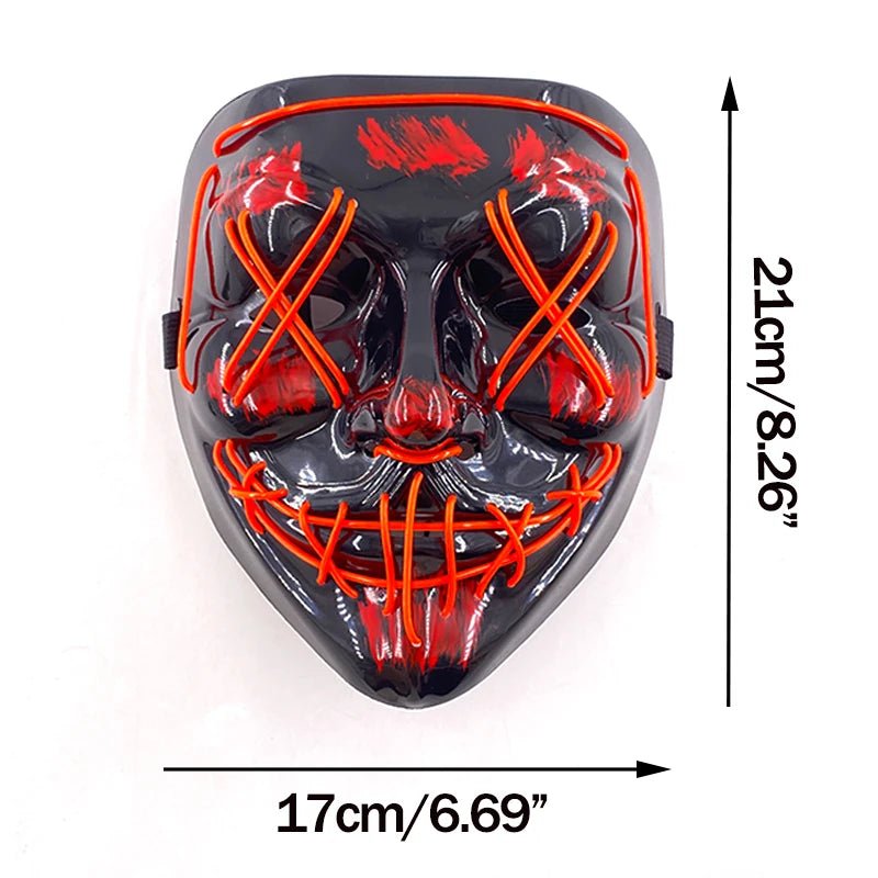 Wireless Neon LED Purge Mask Glow in The Dark Cosplay Horror Mask Halloween Masquerade Party Masks Glowing Funny Dress Up - Radiant Revive