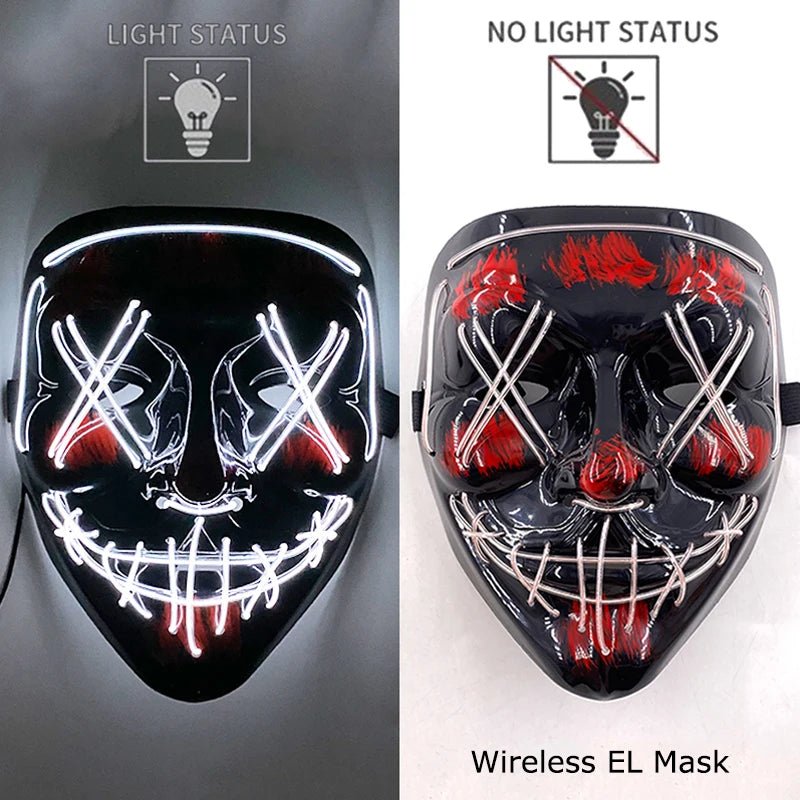 Wireless Neon LED Purge Mask Glow in The Dark Cosplay Horror Mask Halloween Masquerade Party Masks Glowing Funny Dress Up - Radiant Revive
