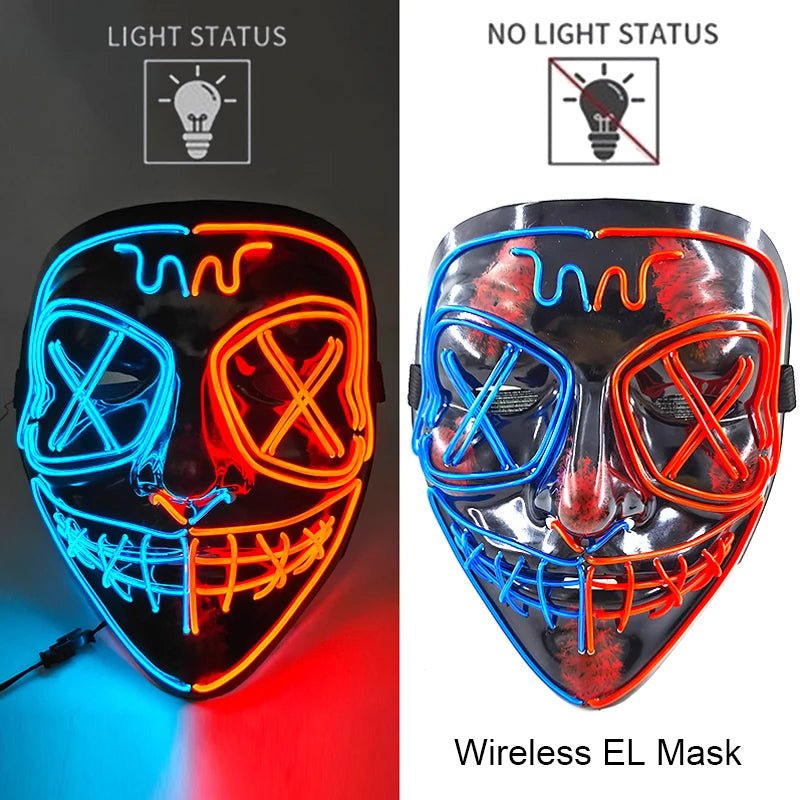 Wireless Neon LED Purge Mask Glow in The Dark Cosplay Horror Mask Halloween Masquerade Party Masks Glowing Funny Dress Up - Radiant Revive