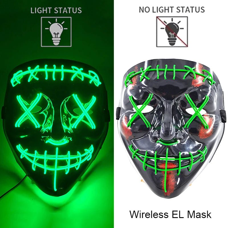 Wireless Neon LED Purge Mask Glow in The Dark Cosplay Horror Mask Halloween Masquerade Party Masks Glowing Funny Dress Up - Radiant Revive