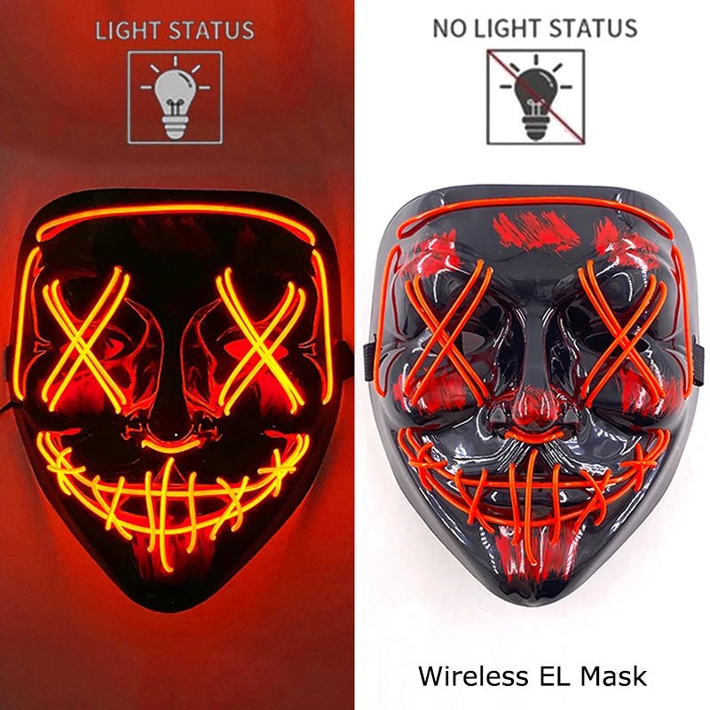 Wireless Neon LED Purge Mask Glow in The Dark Cosplay Horror Mask Halloween Masquerade Party Masks Glowing Funny Dress Up - Radiant Revive