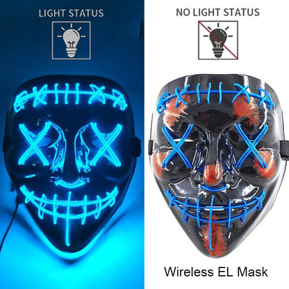 Wireless Neon LED Purge Mask Glow in The Dark Cosplay Horror Mask Halloween Masquerade Party Masks Glowing Funny Dress Up - Radiant Revive